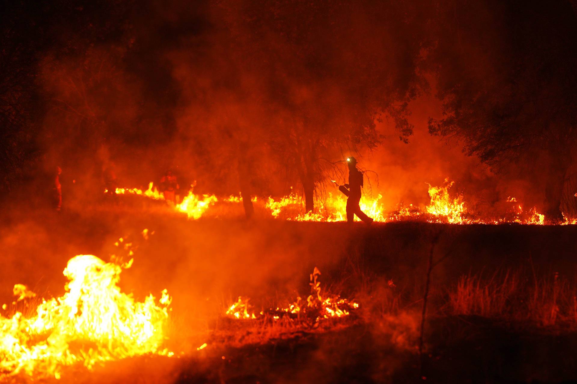 Espanha – Bombeiros utilizam queimadas controladas para tentar conter um incêndio que se alastrava nas proximidades de Cebreros, na província de Ávila, na Espanha, em 28 de julho de 2026. Foto: Manu Fernandez/AP Photo.