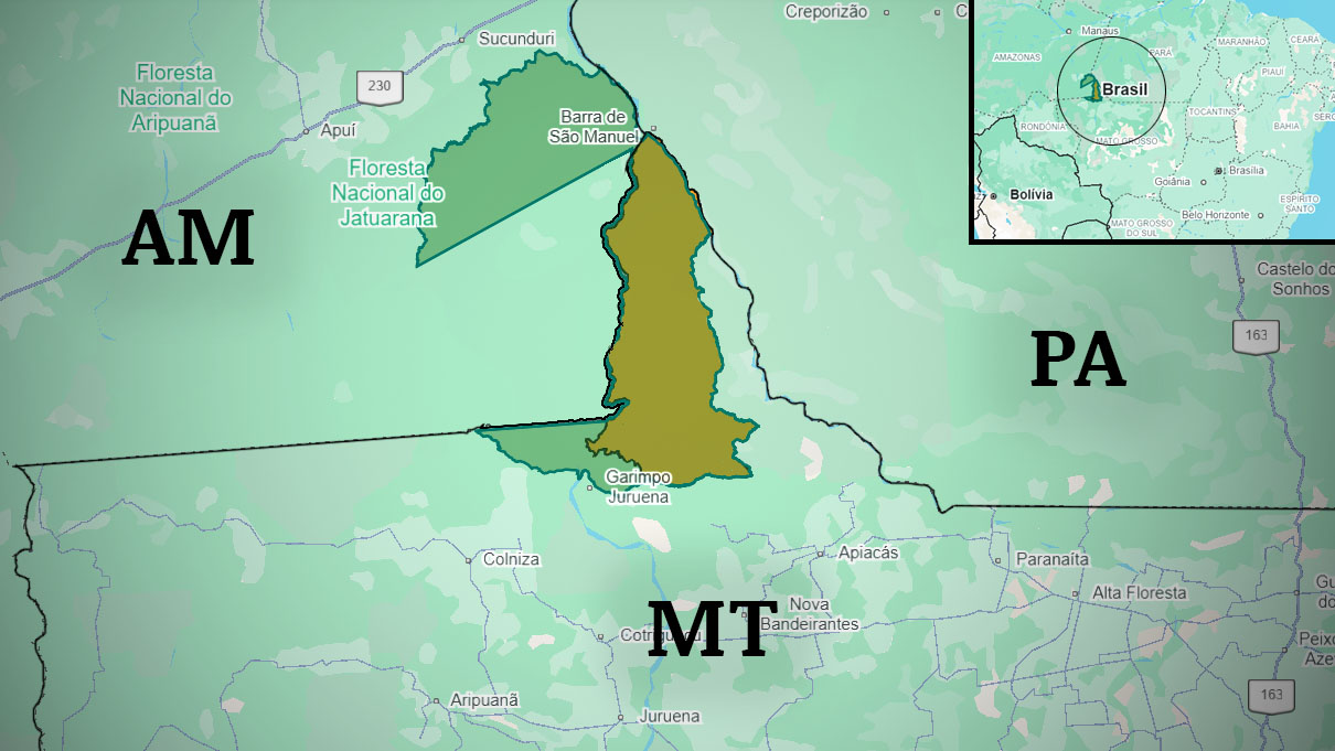 Mapa localiza o Parque Nacional Juruena e a TI Apiaká Pontal e Isolados que tem 100% do seu território sobreposto. Arte: Marcio Isensee e Sá / ((o))eco