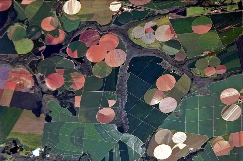Imagem de satélite de plantações de diversos tipos na região da cidade de Perdizes. Agora, o estado conta com uma própria lei reger o que será protegido ou não. Foto: wikimédia.