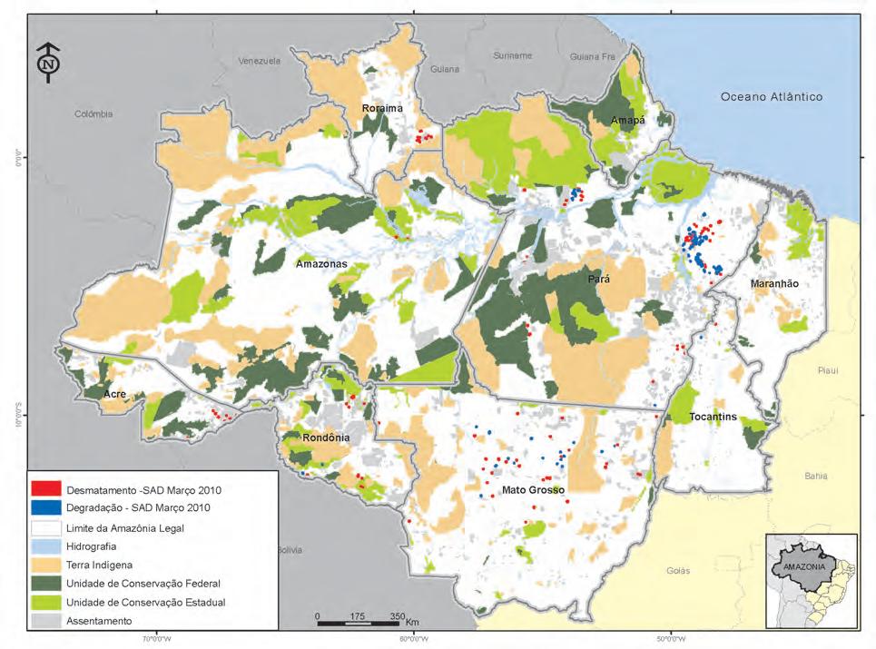 Desmatamento e degradação na Amazônia Legal em março (mapa: Imazon)