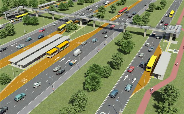 Na chamada Linha Verde, 22 quilômetros de ciclovias (rosa) serão instalados. Imagem: Secretaria de Transportes do GDF