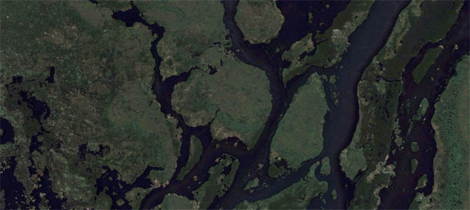 O Pantanal Matogrossense próximo da fronteira com a Bolívia. (Foto: Google Maps)