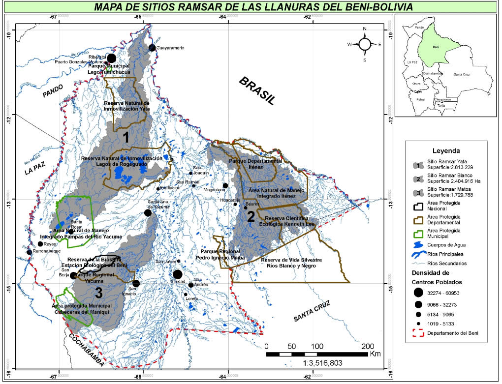 Lhanos de Moxos ocupam 6,9 milhões de hectares na fronteira com Brasil e Peru. Clique para ampliar.