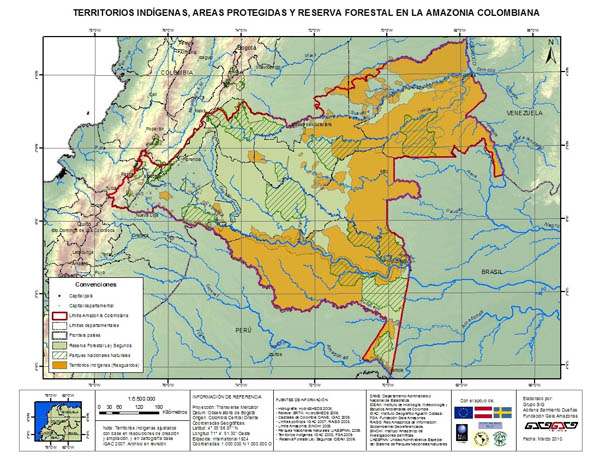 Mapa que mostra as regiões indígenas da Amazônia colombiana. Clique para ampliar. (Fonte: Fundacion Gaia)
