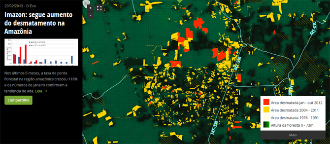 Infoamazônia: uma das ferramentas de mapeamento interativas que farão parte do treinamento no projeto "Flag It"