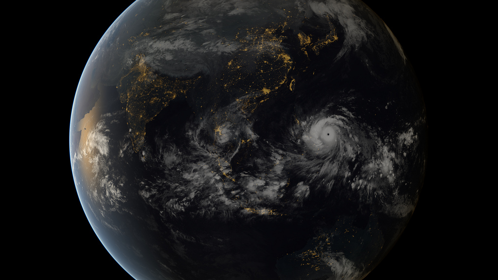 Imagem feita pelos satélites da Agência Meteorológica Japonesa e da EUMETSAT no dia 7 de novembro. Crédito: Copyright 2013 JMA/EUMETSAT