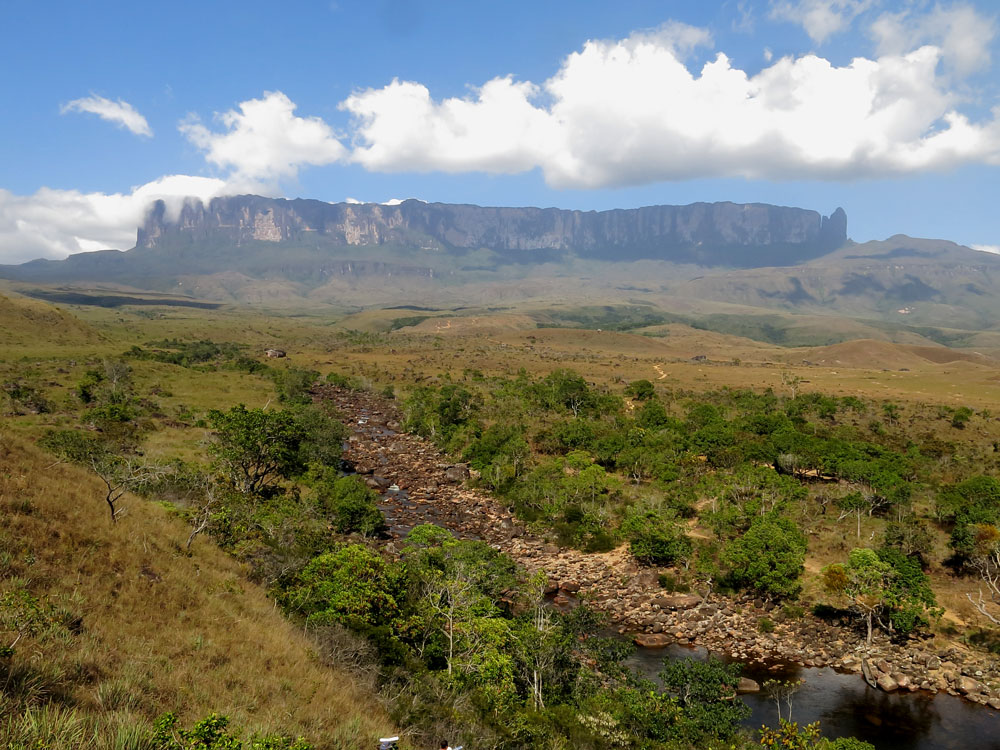 O rio Kukenan e o Monte Roraima. A base da montanha já foi coberta por florestas. Fotos: Fábio Olmos