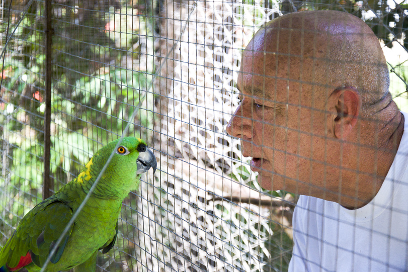 Álvaro Ugalde e um papagaio resgatado pelo Centro de Rescate Los Pumas, Costa Rica. Foto: