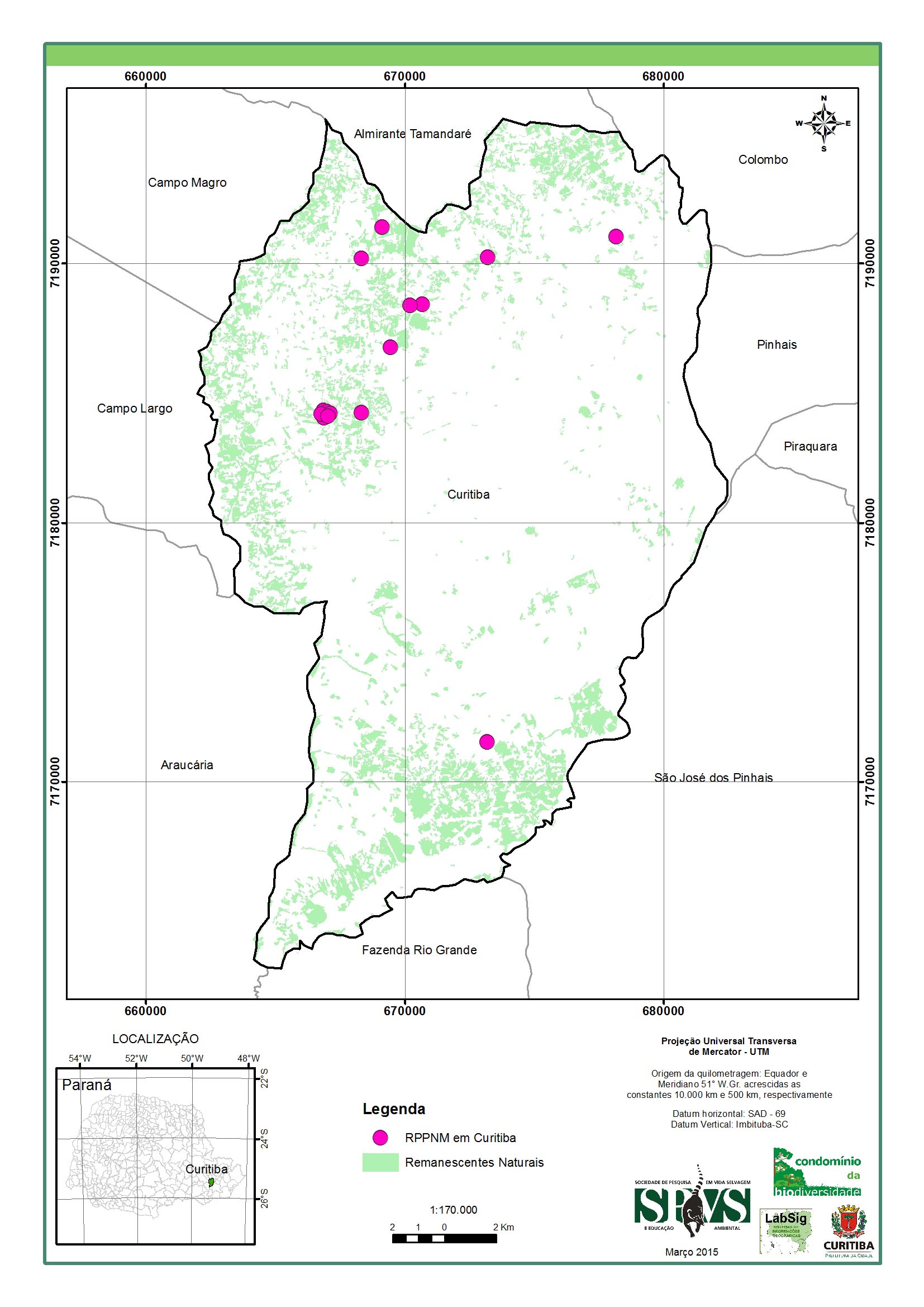Mapa das RPPN localizadas em Curitiba. Foto: © SPVS | Clique para ampliar