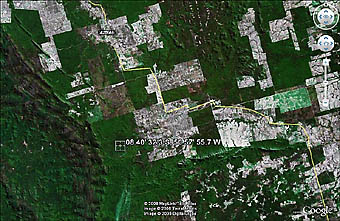 Desmatamento da região de Santa Maria das Barreiras (PA). (Imagem: GoogleEarth)